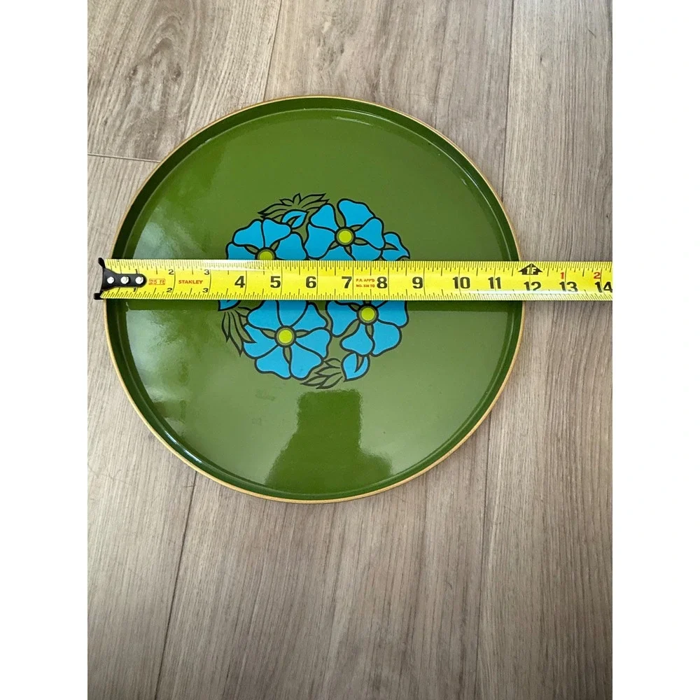 Vintage CTO Japan Serving Tray Avocado Green Blue‎ Floral Mid Century 12 in